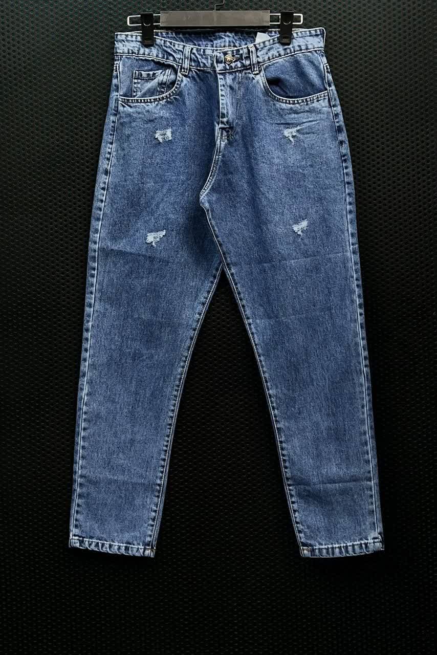 شلوار مام فیت جین پارچه کج راه